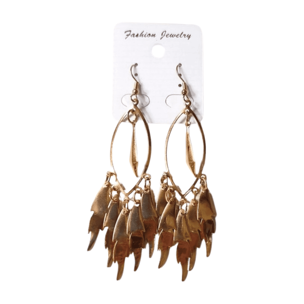 Fashion Dangle Drop Earrings, Gold-Tone Metal, Cascading Leaf Design E01