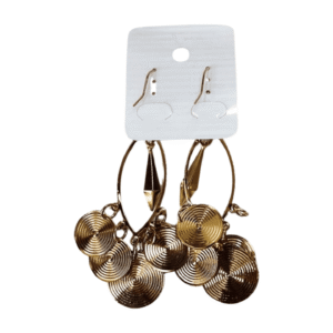 Gold-Plated Spiral Disc Drop Earrings, 7.5 cm Chandelier Design with Fish Hook Closure, Metal E02