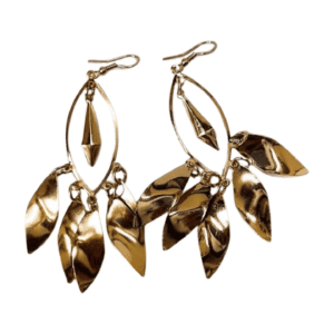 Gold-Plated Chandelier Drop Earrings, Spiral Leaf Design, 7.5 cm Length, Metal E03