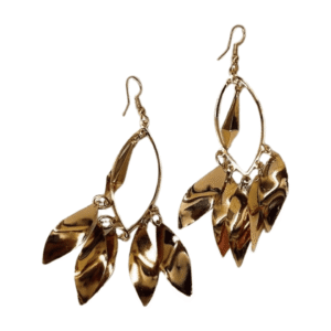 Gold-Plated Chandelier Drop Earrings, Spiral Leaf Design, 7.5 cm Length, Metal E03