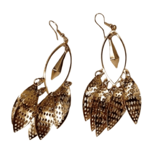 Gold-Plated Chandelier Drop Earrings, 7.5 cm Length, Cascading Spiral Disc Design with Oval Hoop, Fish Hook Closure E04