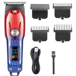 GEEMY Professional Hair Clipper, LED Display, Two-Step Adjustment, USB Charging, Red and Blue