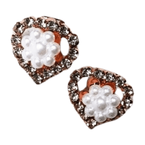 Heart-Shaped Crystal Stud Earrings with Pearl Centre, Rose Gold-Plated, 2 cm Length h2