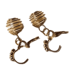 Spiral Ball Drop Leverback Earrings, Gold-Toned, Crystal Accents round earing 01