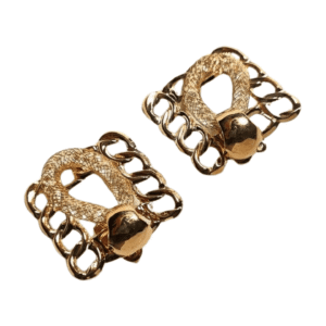 Gold-Tone Chain Link Statement Earrings, Square Design with Textured Pattern, 3.5 cm Length, Set of 2 squre earing 01