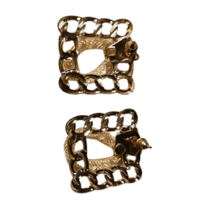 Gold-Tone Chain Link Statement Earrings, Square Design with Textured Pattern, 3.5 cm Length, Set of 2 squre earing 01