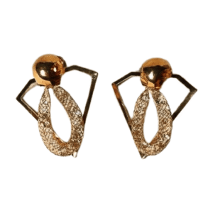 Geometric Gold-Toned Mesh Drop Earrings, Textured Metal Frame Design tranggal 01