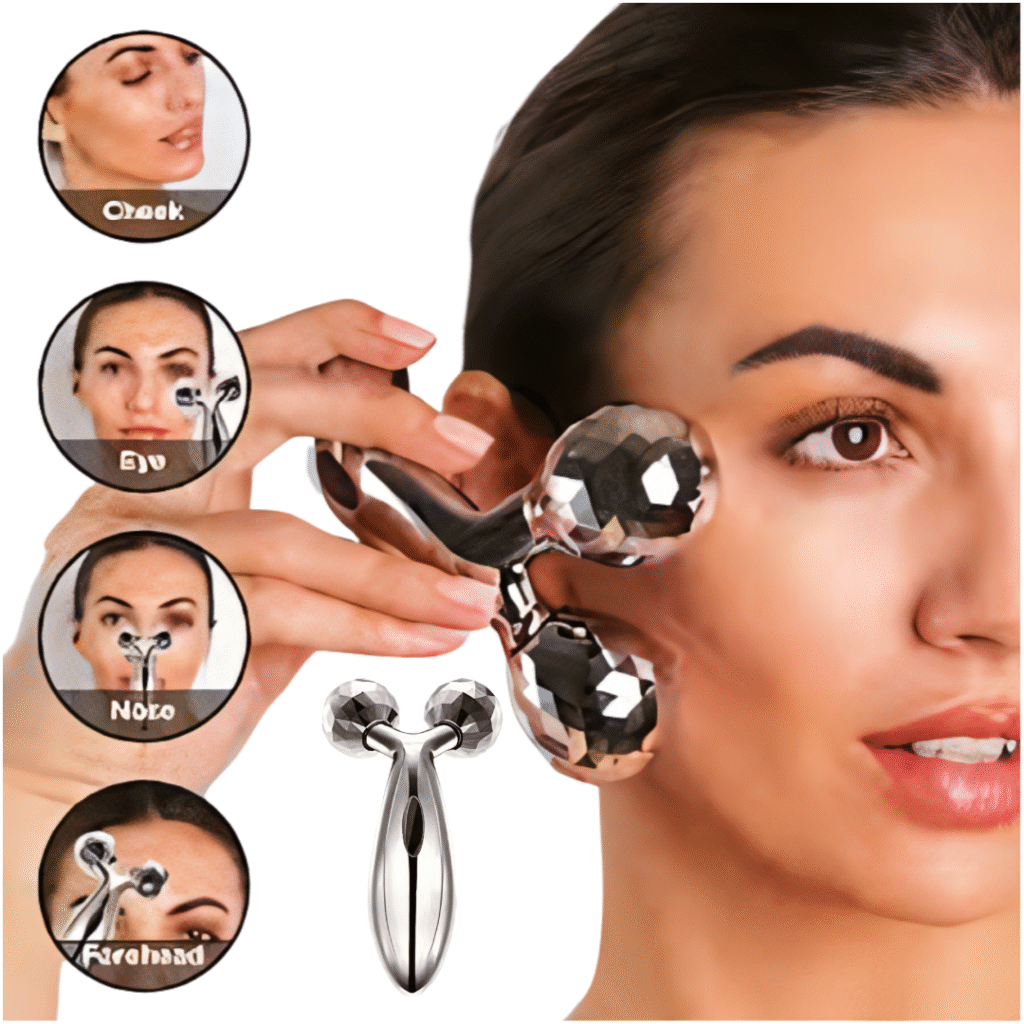 MAXTOP 3D Face and Body Massage Roller, Silver Chrome Finish, Multi-Purpose Beauty Tool for Face, Neck, Arms and Body