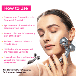 MAXTOP 3D Face and Body Massage Roller, Silver Chrome Finish, Multi-Purpose Beauty Tool for Face, Neck, Arms and Body