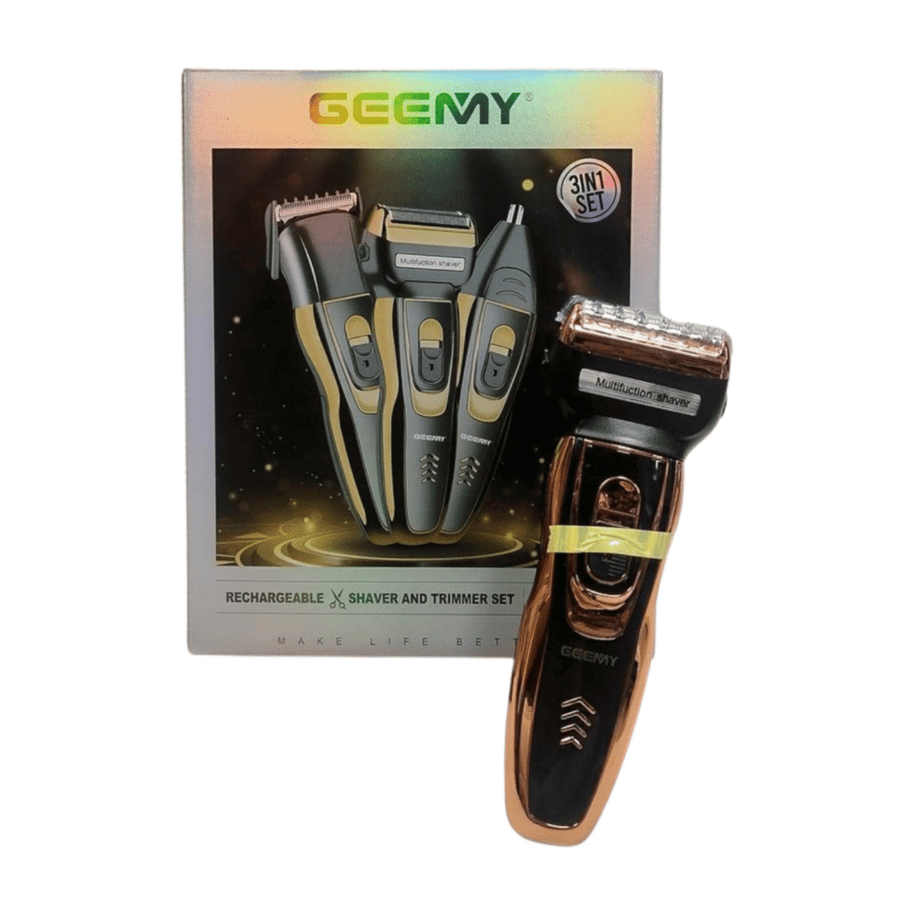 Geemy 3-in-1 Shaver & Trimmer Set GM-595 | Rechargeable Electric Shaver, Beard Trimmer & Nose Hair Trimmer for Men | Grooming Kit