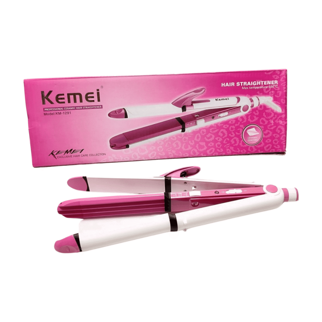 Kemei 1291 Professional 3-in-1 Ceramic Hair Straightener – Hair Straightening, Curling & Styling Tool for Salon & Home Use