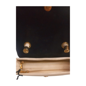 Ladies Dual-Tone Handbag, Black and Beige, Gold Hardware, Detachable Shoulder Strap