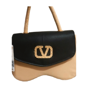 Ladies Dual-Tone Handbag, Black and Beige, Gold Hardware, Detachable Shoulder Strap