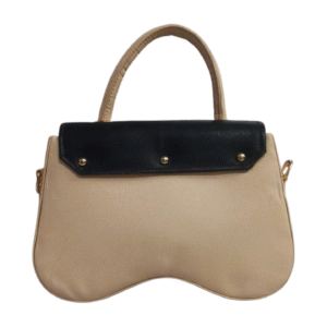 Ladies Dual-Tone Handbag, Black and Beige, Gold Hardware, Detachable Shoulder Strap