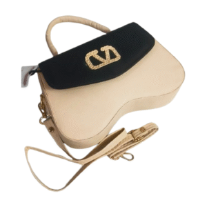 Ladies Dual-Tone Handbag, Black and Beige, Gold Hardware, Detachable Shoulder Strap