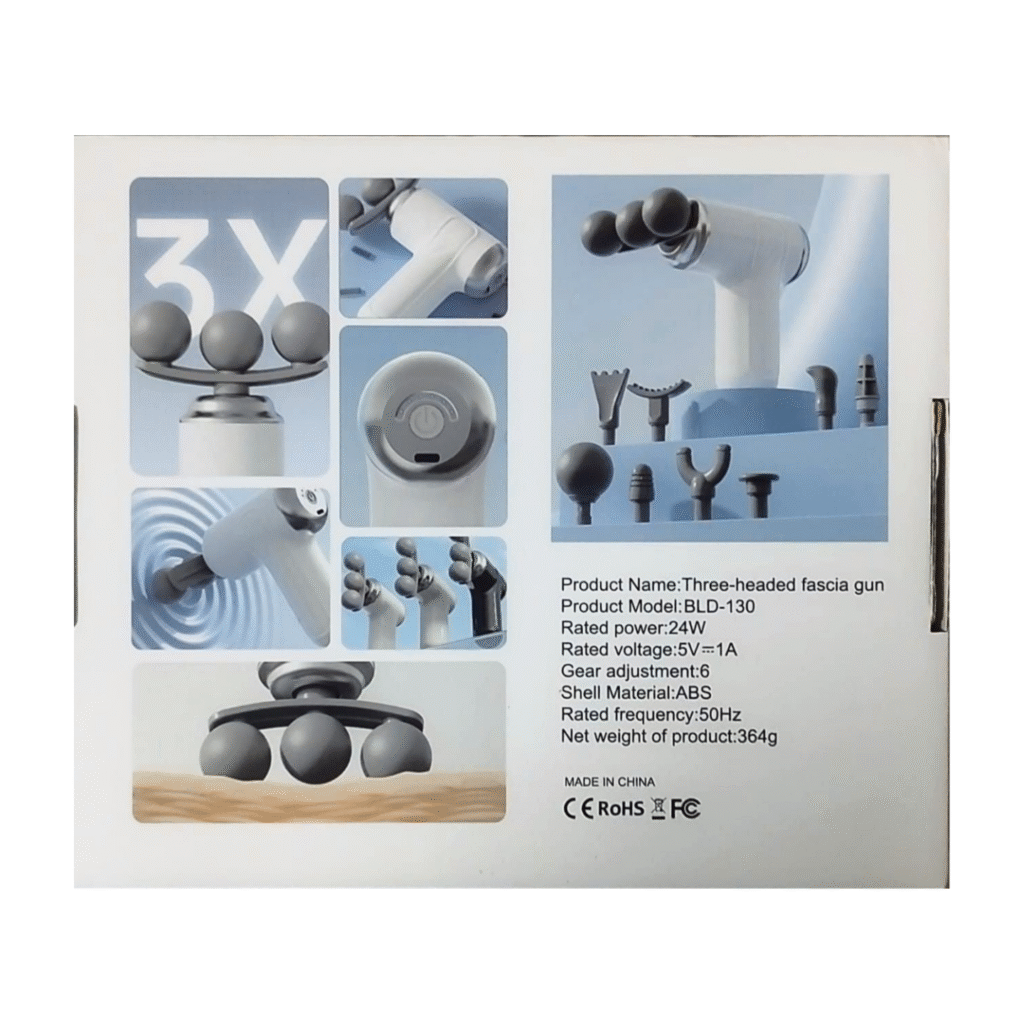 BLUEIDEA 9-in-1 Fascia Gun BLD-130 | Three-Head Percussion Massage Gun | 6-Speed Deep Tissue Body Relaxation Massager