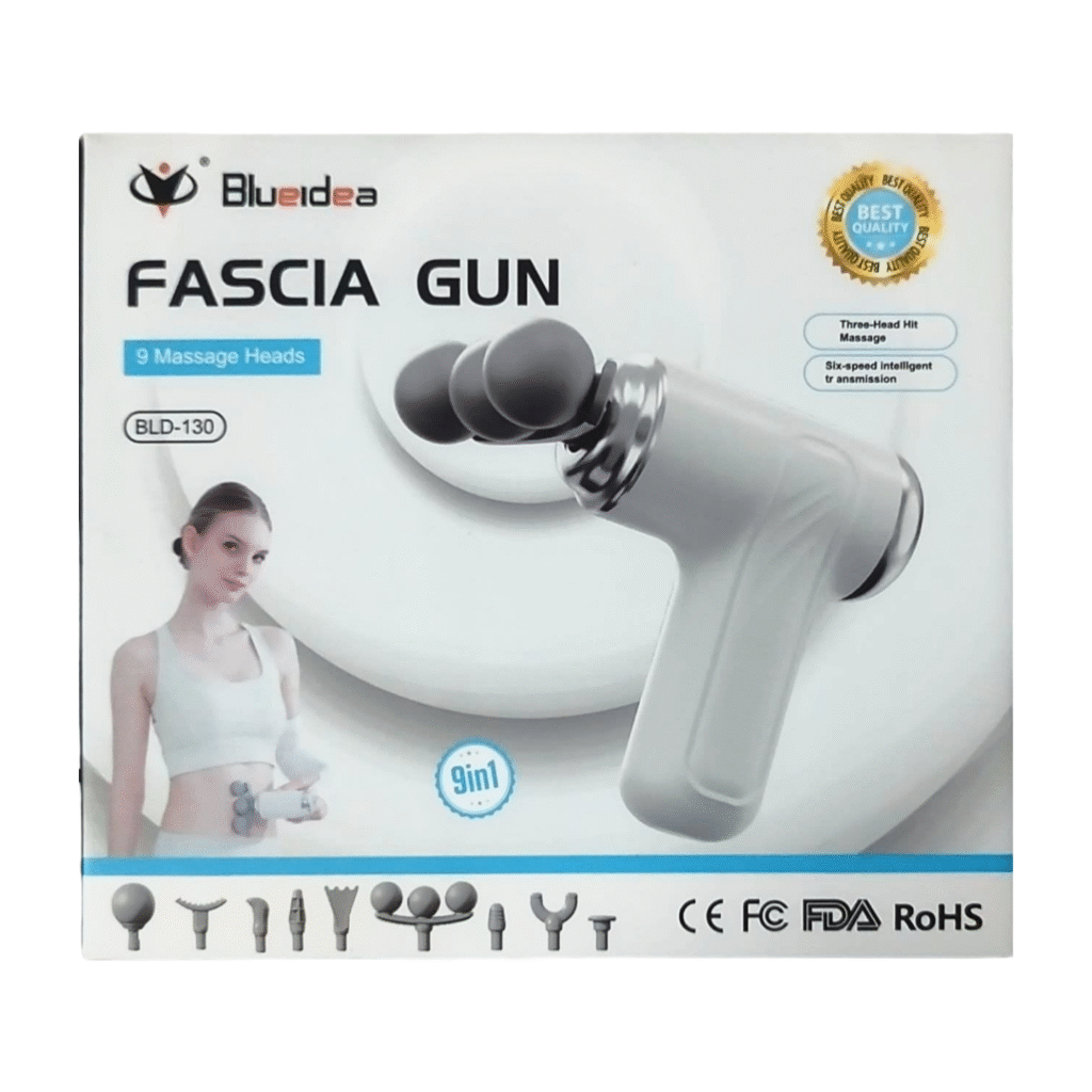 BLUEIDEA 9-in-1 Fascia Gun BLD-130 | Three-Head Percussion Massage Gun | 6-Speed Deep Tissue Body Relaxation Massager